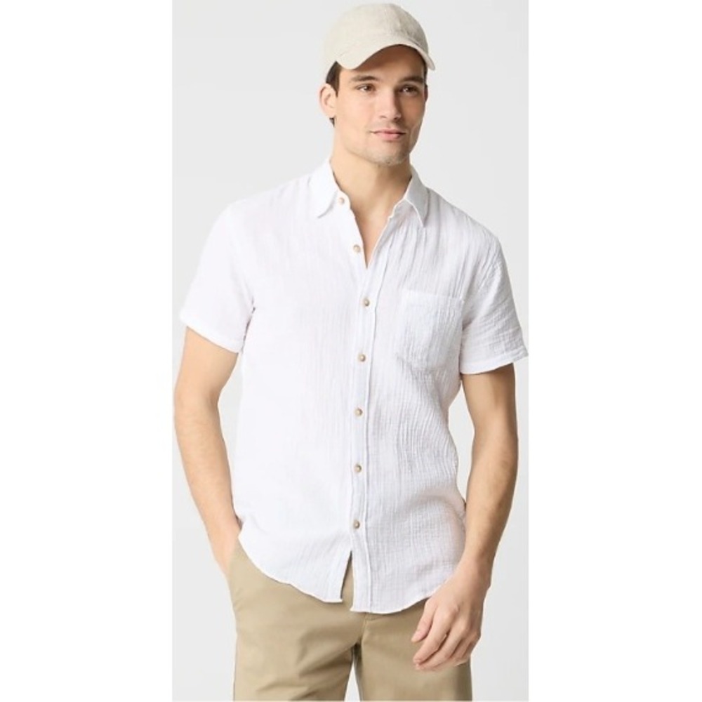 J. Crew Mens White Short Sleeve Button Down Shirt Small Cotton‎ Gauze NWOT